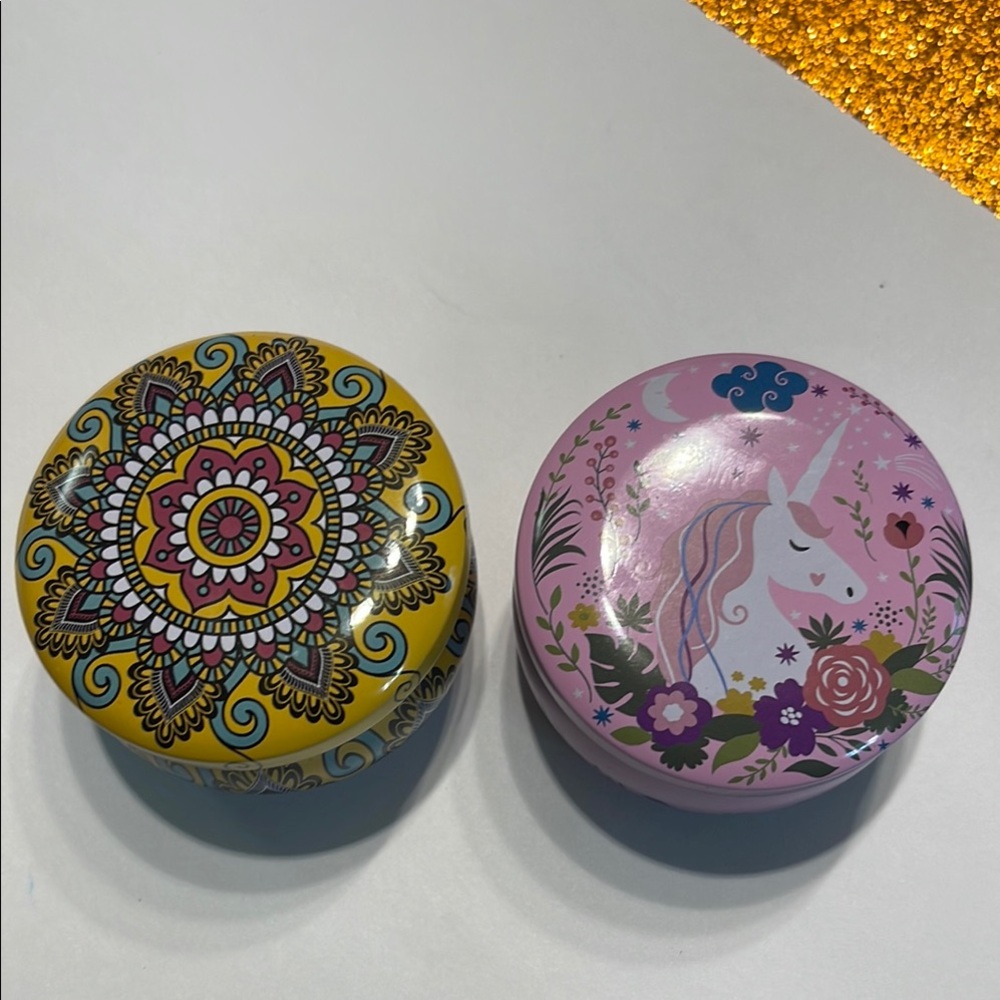 Decorative Candle Holders - Yellow Mandala and Pink Unicorn